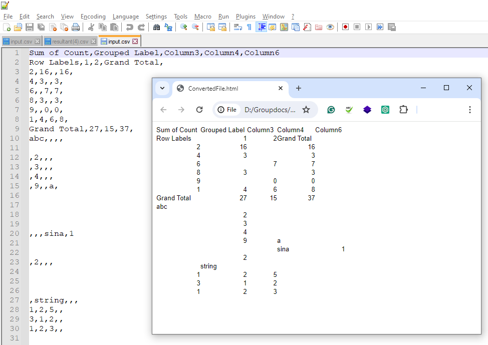 CSV إلى HTML