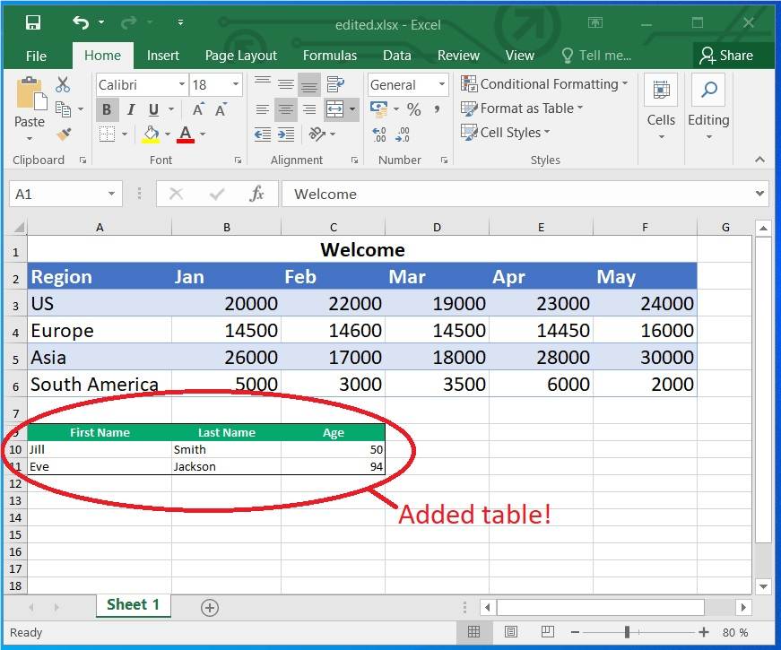 أضف جدولًا في ورقة Excel باستخدام Python.