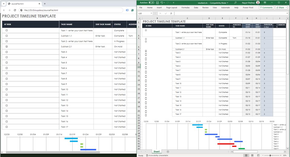 html to excel