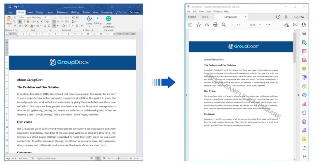 Word to PDF Conversion with Watermark using Python.