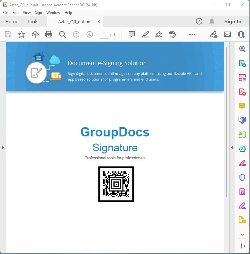 Generieren Sie einen Aztec-QR-Code, um PDFs in PHP zu signieren.