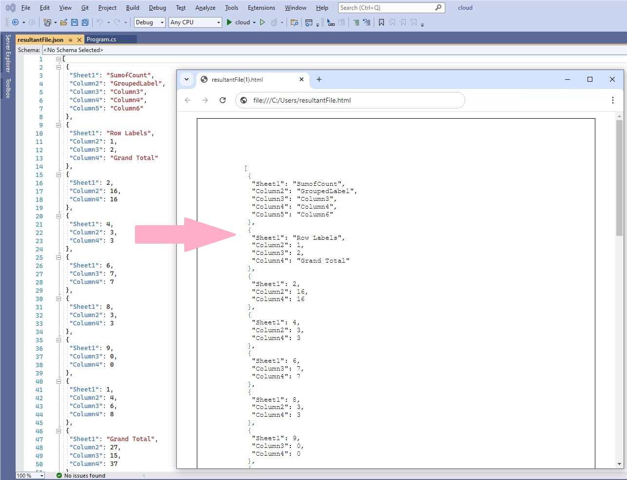 json en html