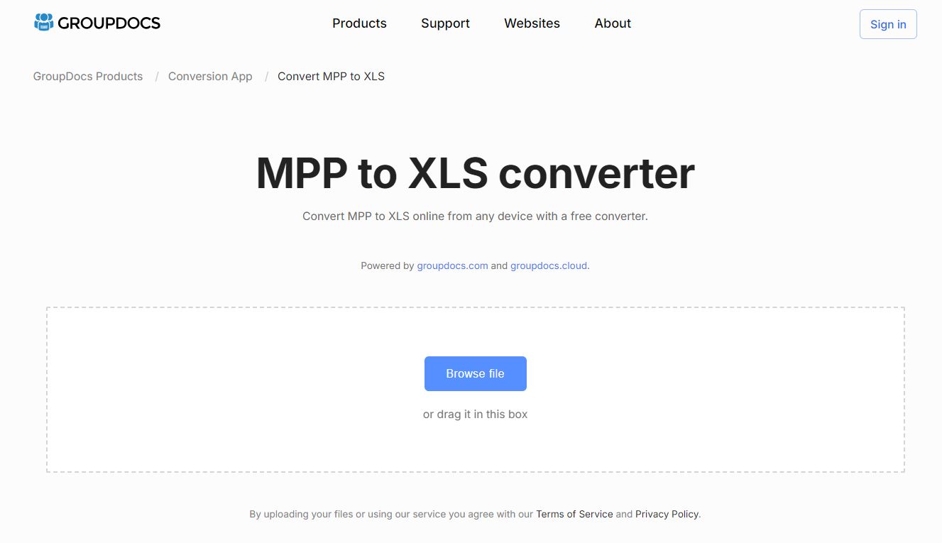 application de conversion mpp en xls