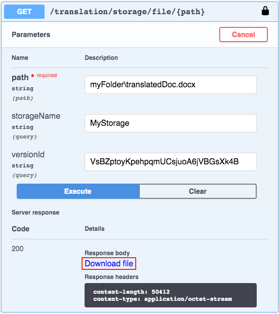 Unduh file dari Swagger UI
