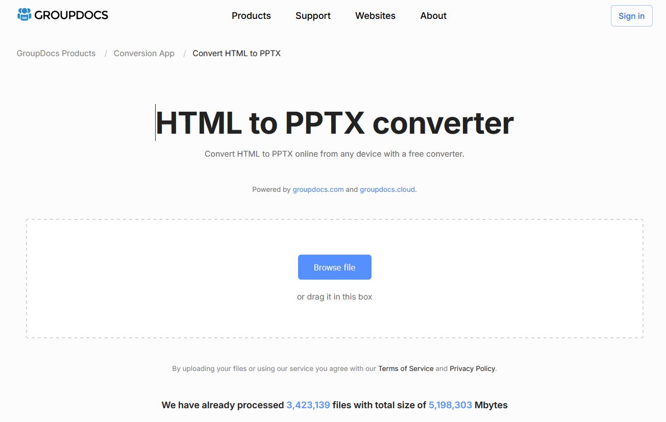 applicazione da html a pptx
