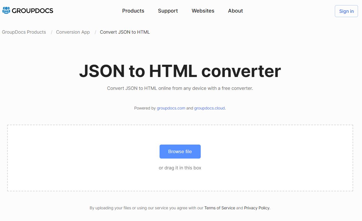 converter da json a html