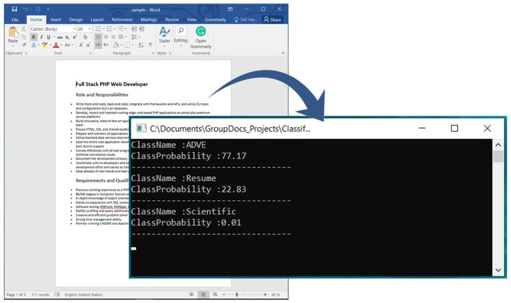 C# の REST API を使用して Word ドキュメントを分類する