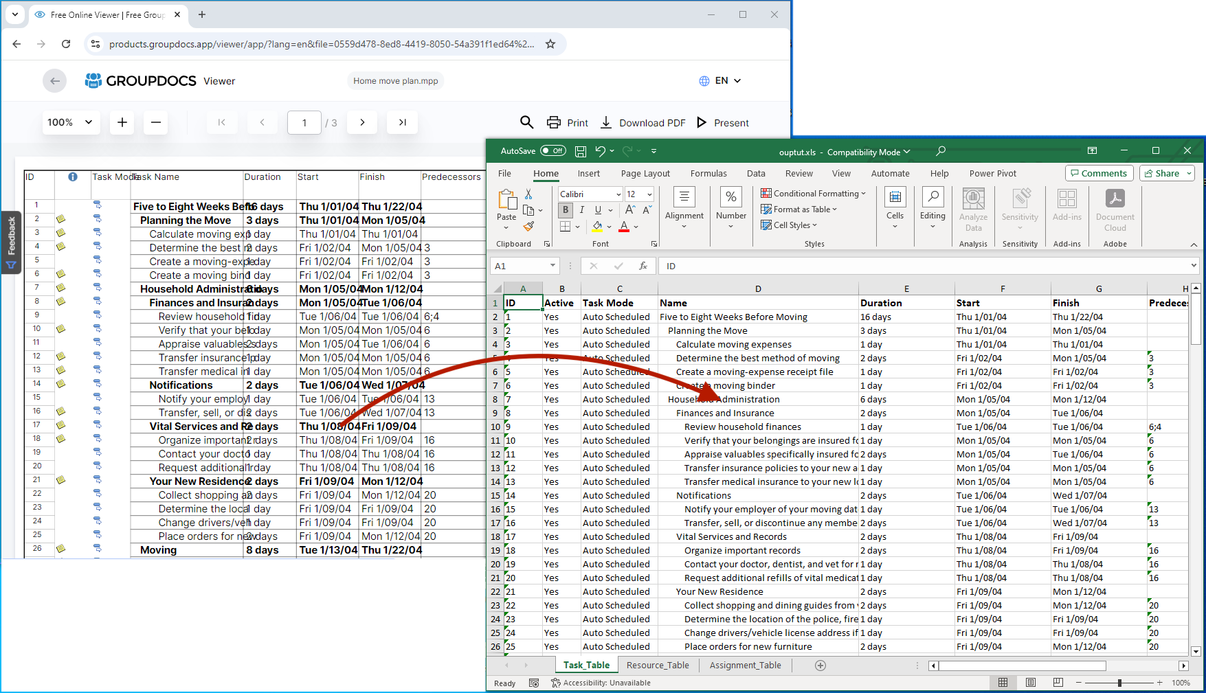mpp を excel に