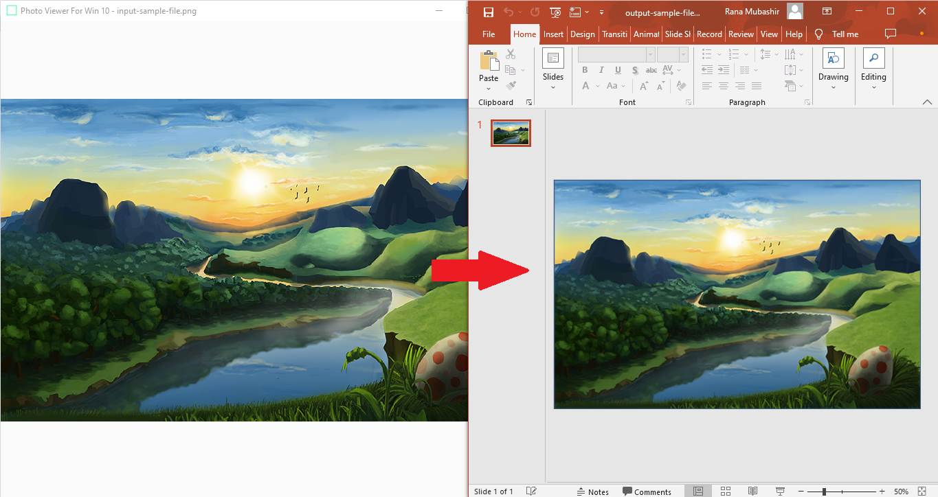 Java 経由で PNG を PowerPoint に変換します。