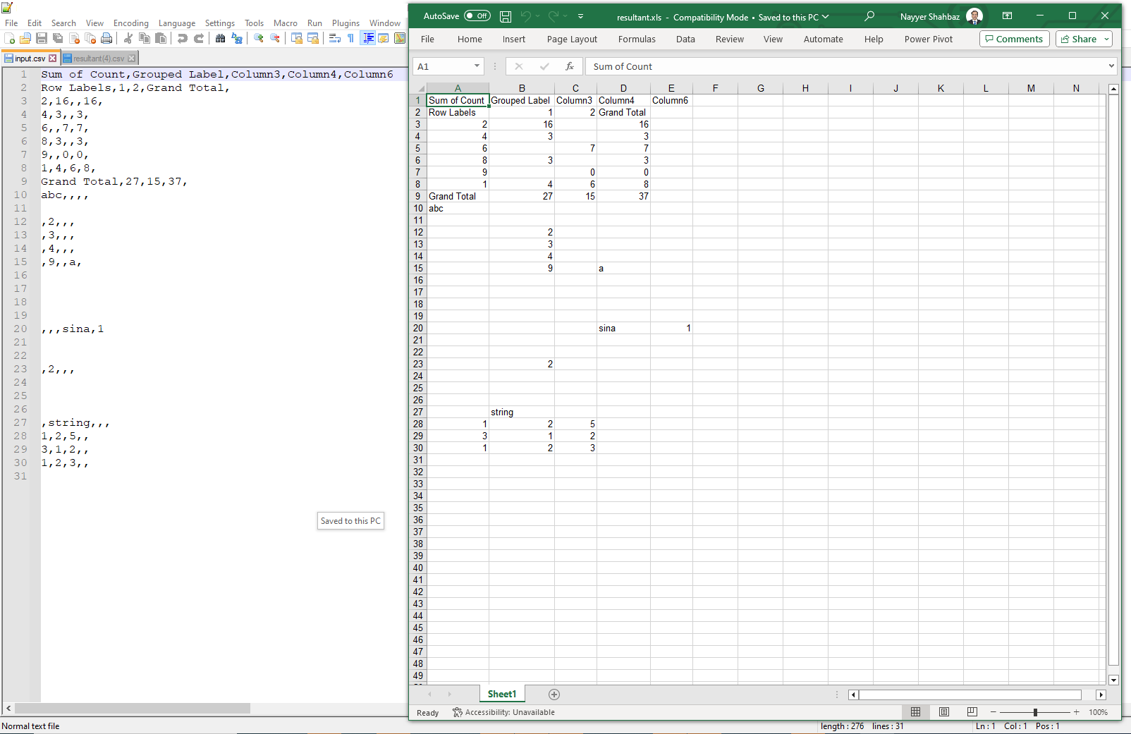 csv do Excela