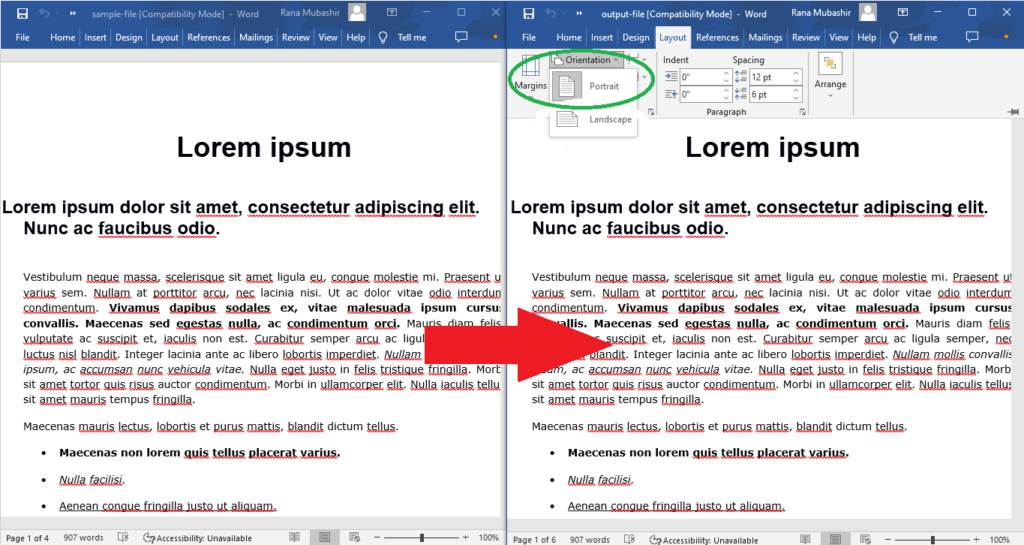 Jak zmienić orientację jednej strony w programie Word na portret za pomocą Python