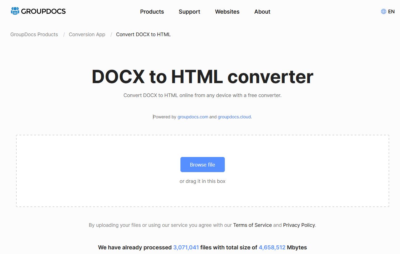 ตัวแปลง DOCX เป็น HTML
