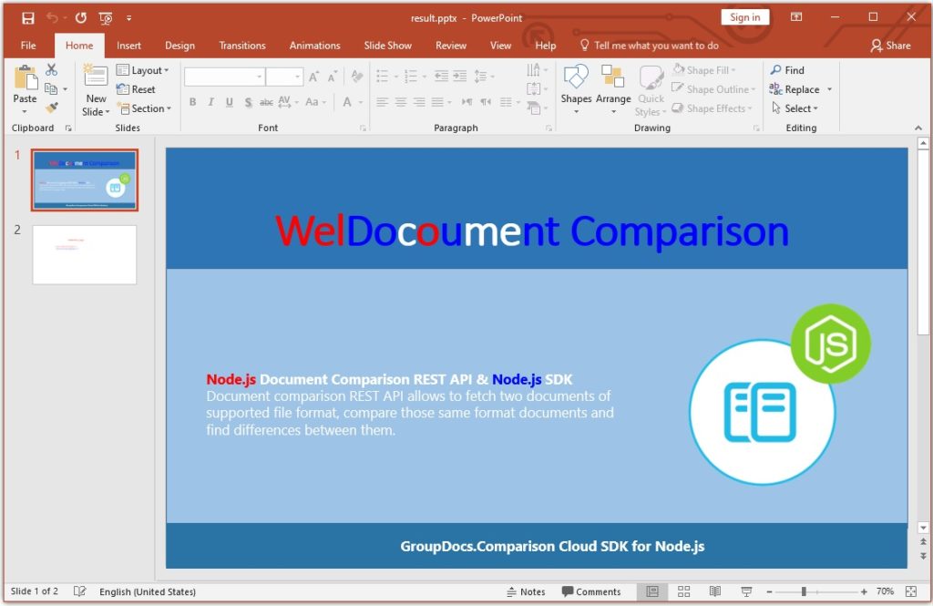 So sánh các tệp PowerPoint trong Node.js | So sánh trong powerpoint